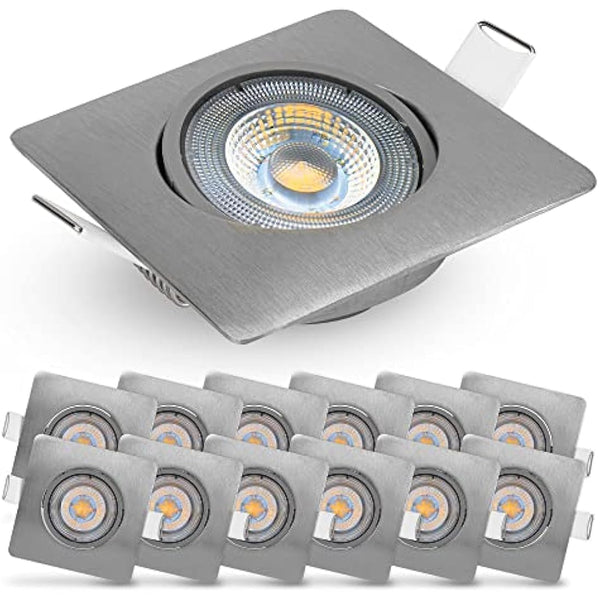 EMOS Square LED Spot Lights Ceiling 5W / 450lm / 3000k Warm White | downlights for Ceiling, Mains Powered, Ultra Slim, Adjustable Tilt | Pack of 12 recessed LED spotlights Ceiling Lights Silver