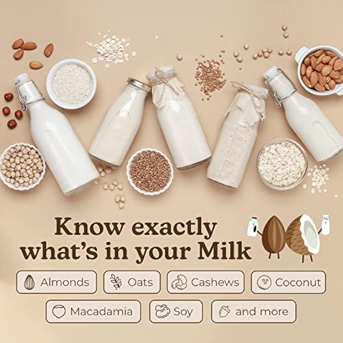 Almond Cow Milk Maker Machine, Plant-Based Milk Maker for Homemade Dairy Free Almond Milk, Soya Milk, Oat Milk, Coconut Milk, & More, Handy Kitchen Electrical Appliances, Makes 5-6 Cups Per Batch,220V