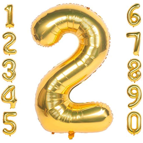 Gold 2 balloons 40 Inch Giant Helium Foil Number 0 to 9 Gold Balloon Birthday Wedding Party Digital Decorations (Number 2)