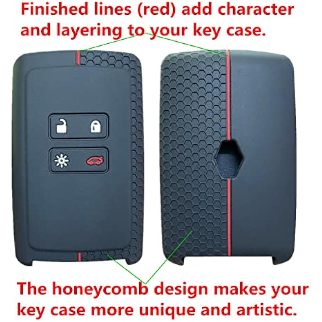 Happyit Silicone Car Key Cover Cases for Renault koleos Kadjar 4 Buttons Remote Control Skin Shell (Black + Red)