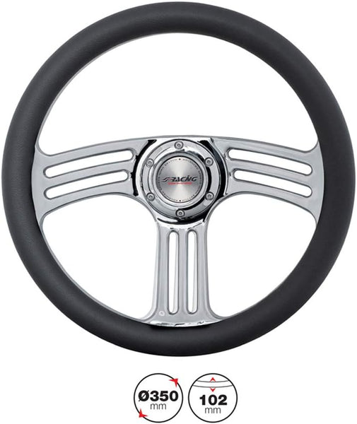 Simoni Racing Steeringwheel Bat 350mm - Black Leather + Chrome/Aluminum Spokes