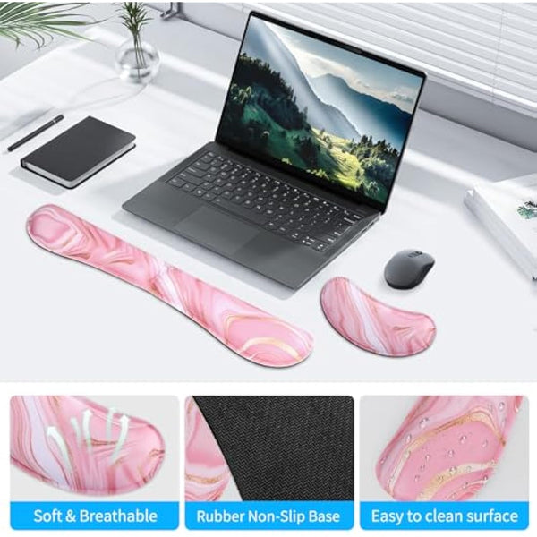 ZIBLY Wrist Rest Keyboard and Mouse Set - Non-Slip Ergonomic Wrist Cushion Support Pad - Easy Typing, Pain Relief – Premium Silky Gel Memory Foam for Work from Home Gaming Computer Laptop