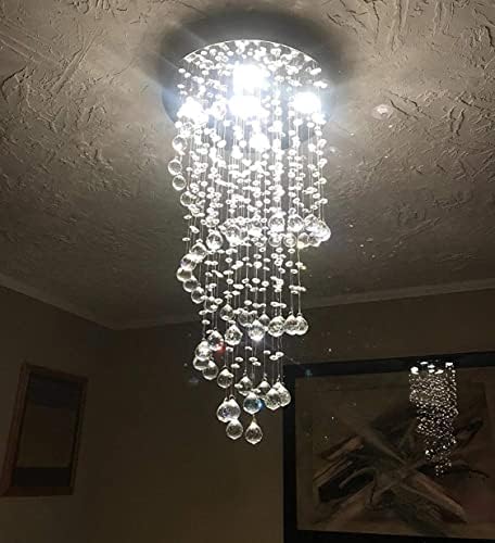 A1A9 Crystal Chandelier Ceiling Lights, Clear K9 Crystal Raindrop Elegant Spiral Ceiling Light Chrome Flush Mount Pendant Lamp Fixture for Livingroom Dining Room Hallway Stairway Foyer D40cm H80cm