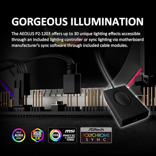 GAMDIAS 120mm ARGB PC Case Fans, Computer Case Fan, Cabless Daisy Chain Connection, Dual Infinity Mirror Lighting, Swappable Fan Blade for Reverse Airflow, Performance 30mm Thick, With Control Box