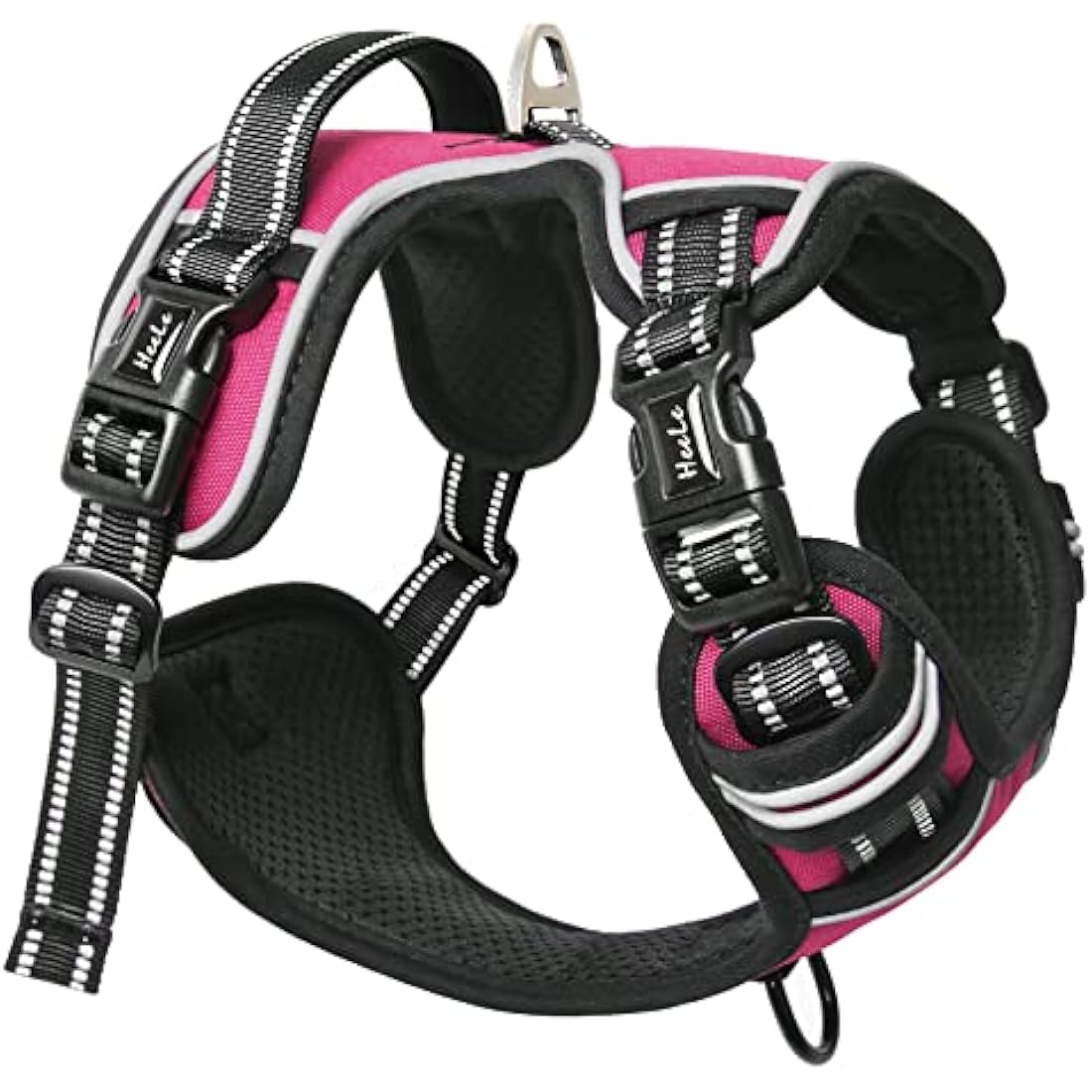 HEELE No Pull Dog Harness - Reflective, Adjustable with Front/Back Leash Attachments & Soft Padded Control Handle for Small to Large Dogs, Fuchsia, L