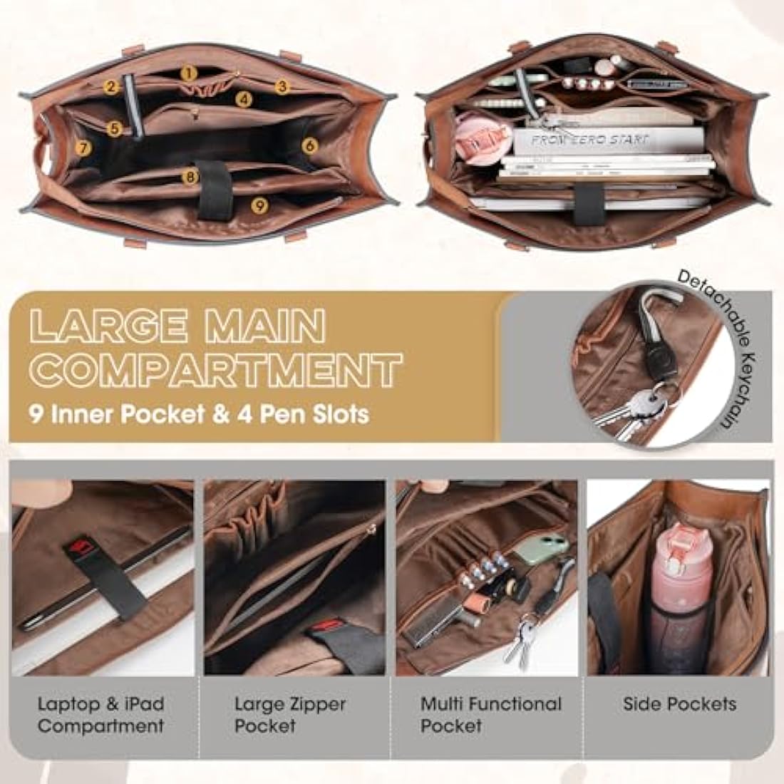 NEWHEY Laptop Bag for Women 15.6 Inch Large Work Tote Bag with Clutch Bag Designer PU Leather Briefcase Ladies Handbag with Laptop Pocket Messenger Shoulder Bag for School Office Travel Business