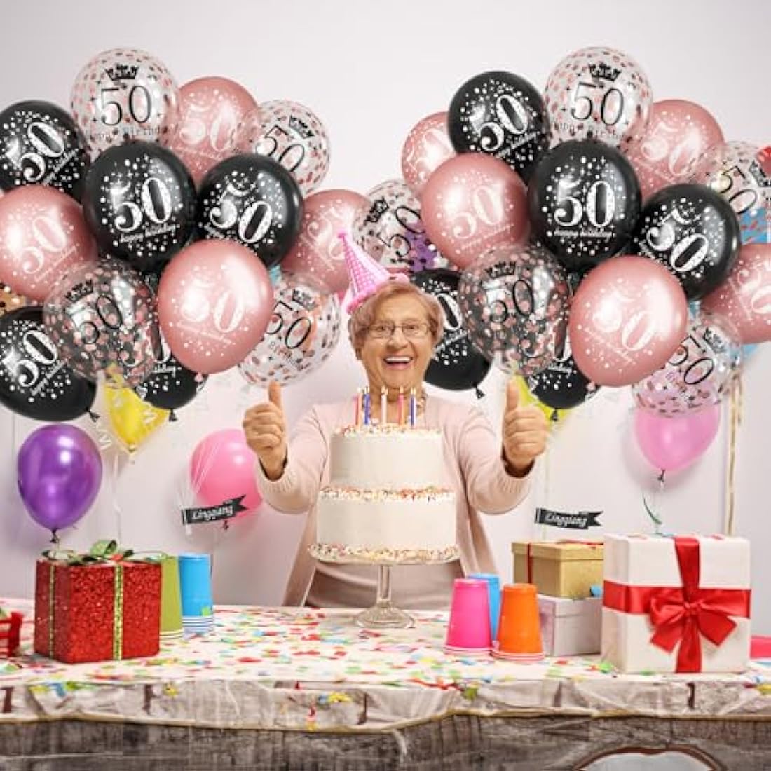 50th Birthday Decorations for Women, Pack of 15 Happy 50th Birthday Balloons Black Rose Gold Confetti Latex Helium Balloons for Her Age 50 Years Old 50th Birthday Party Decor Celebration Supplies