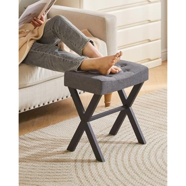 IBUYKE U-shaped Linen Vanity Stool, Square Makeup Stool with X-Leg, Ottoman Seat Footrest Stool, Multi-Use as Small Side Table, for Bedroom, Living Room, Dark Gray WBD018G