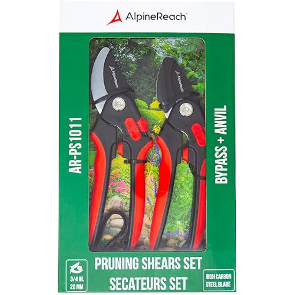AlpineReach Secateurs Set Bypass and Anvil for Gardening, Sharp Ergonomic Pruners, Adjustable Soft Handle for Small & Large Hands, Heavy Duty High Carbon Steel Blade Pruning Shears, Gift Box