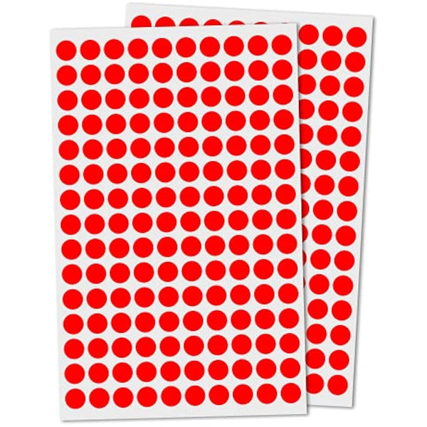 15,000 Pack - 10mm Round Coloured Dot Stickers Labels, Red