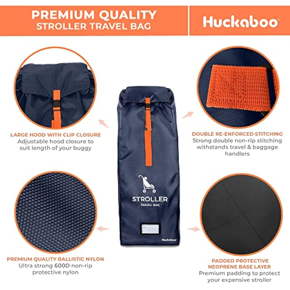 Huckaboo Stroller Travel Bag - Umbrella Stroller Buggy Travel Bag for Airplane, Navy