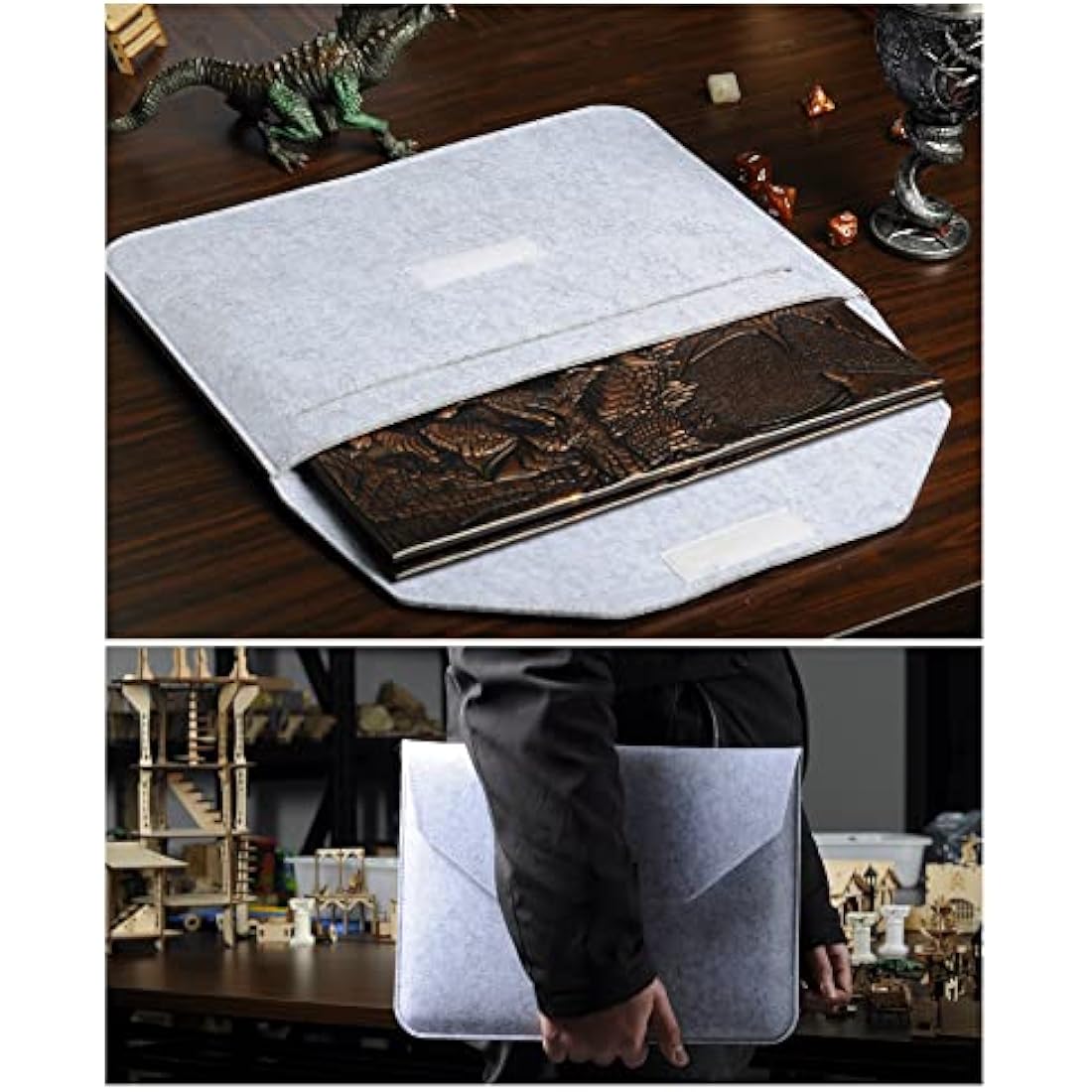 DND Dungeon Master Screen Faux Leather Embossed Dragon & Mimic, Four-Panel with Pockets DM Screen for Dungeons and Dragon, Pathfinder, D&D