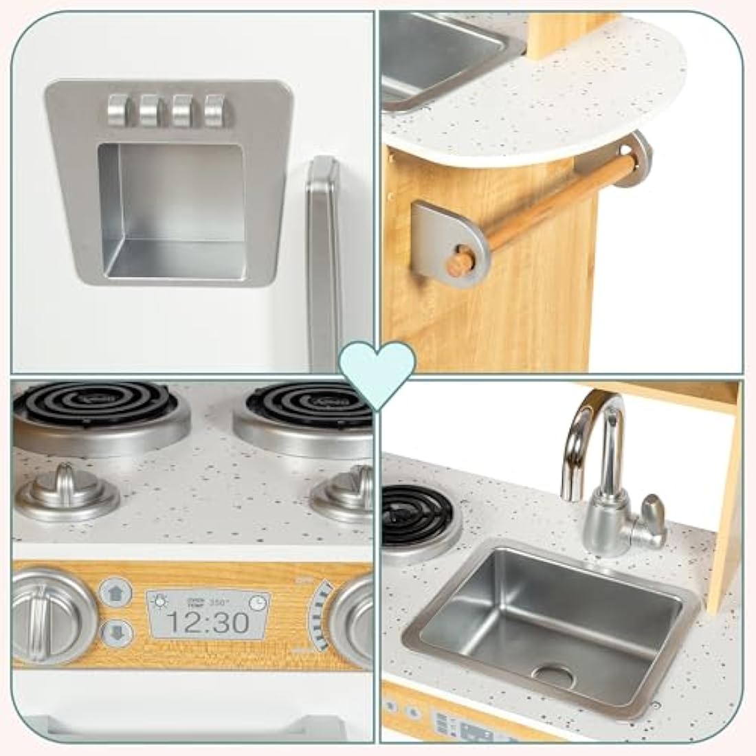 Mamabrum Baby Toys Play Kitchen with LED Lightning System, Wooden Kids Toys, Role Play Kitchen Accessories Included Pretend Play Toy Kitchen for Kids Little Chef Kitchen Playset, Natural Wood