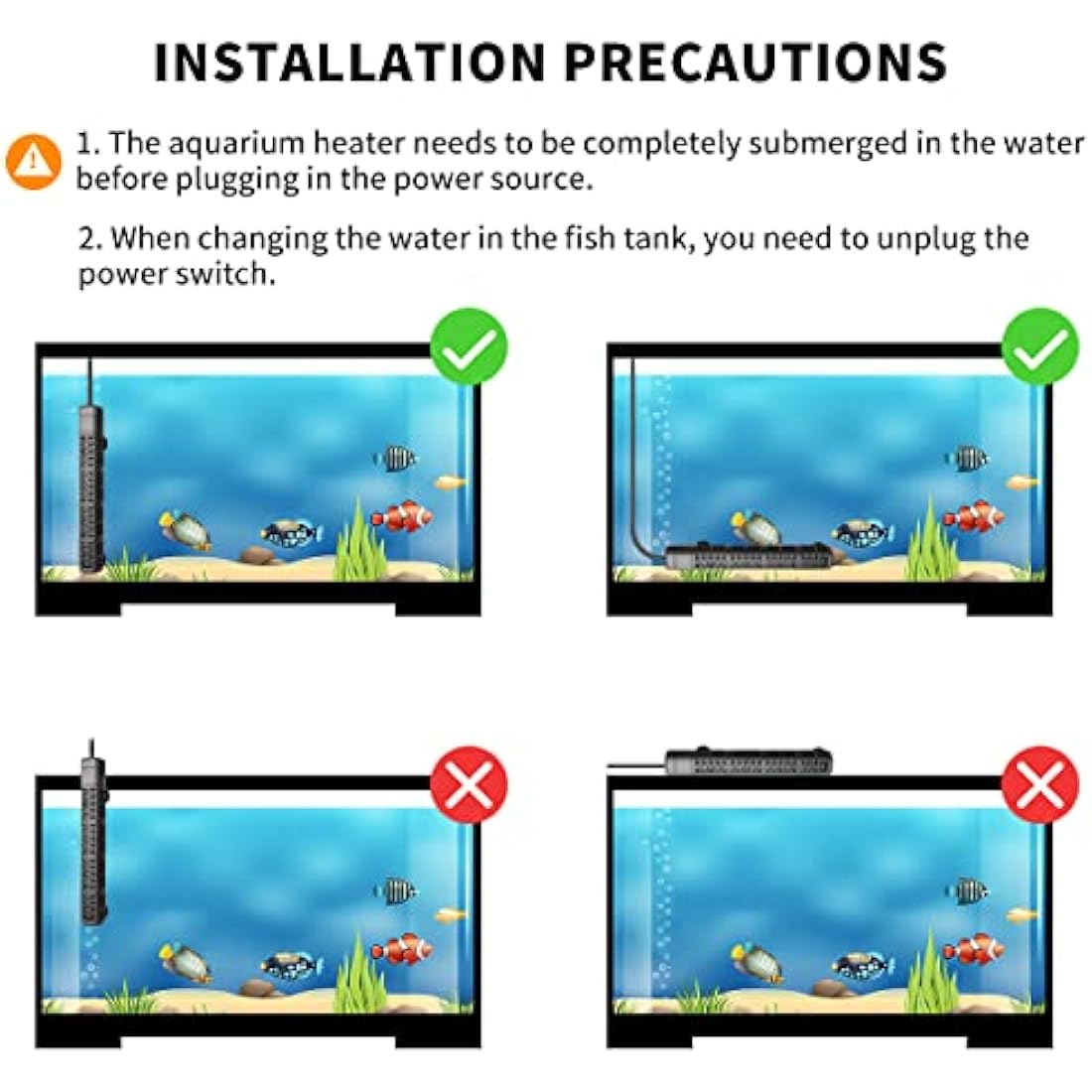 HiTauing Aquarium Heater, 50W/100W/300W/500W Submersible Fish Tank Heater with Over-Temperature Protection and Automatic Power-Off When Leaving Water for Saltwater and Freshwater
