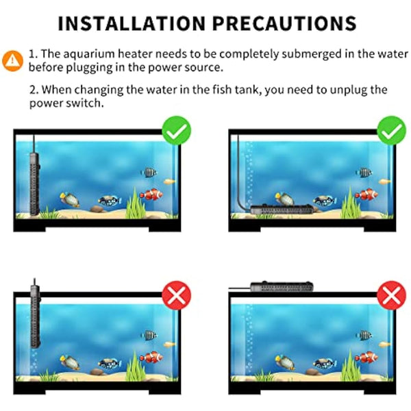 HiTauing Aquarium Heater, 50W/100W/300W/500W Submersible Fish Tank Heater with Over-Temperature Protection and Automatic Power-Off When Leaving Water for Saltwater and Freshwater