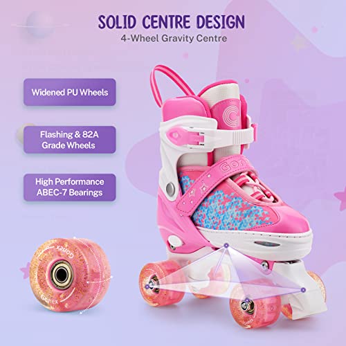 Gonex Adjustable Roller Skates,4 Light up Wheels and Sizes Adjustable Quad Skate for Indoor Outdoor for Girls Women Kids Beginner