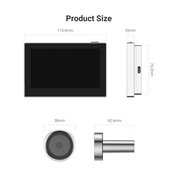 EZVIZ Peephole Camera (Door Viewer Cam) Wireless with 4.3" Monitor, 14–26mm Hole, 35–105mm Door Thickness, 2.4GHz Wi-Fi, 1080P HD Video, APP View, Indoor Colour Screen, No Motion Detection (CP2)
