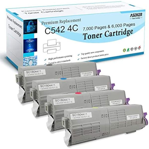 4 Color Compatible Toner Cartridge for Oki C532 C532dn C542 C542dn MC563 MC563dn MC573 MC573dn Printer High Capacity 7000 & 6000 Pages 46490608 46490607 46490606 46490605 ( BK/C/Y/M