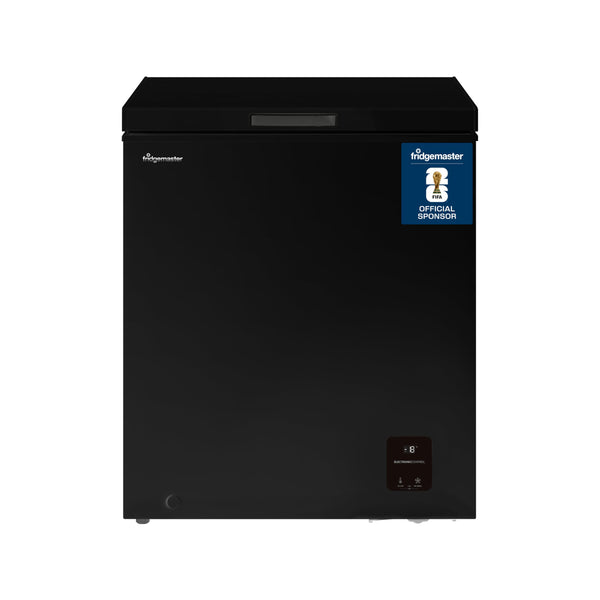 Fridgemaster MCF142EB 142L Chester Freezer 4 Star Freezer Rating - 55.9D x 62.5W x 85.4H cm Black with Recessed Handle - E Rated