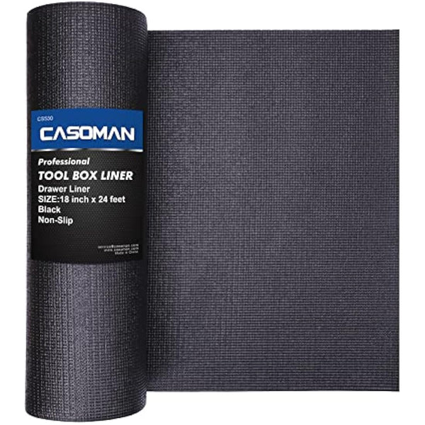 CASOMAN Professional Tool Box Drawer Liner 18 inch x 24 feet, Non-Slip Foam Rubber Mat - Adjustable Thick Cabinet Liners