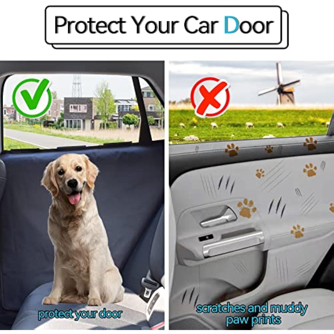 Durapower Dog Car Door Protector丨2 Pack Extra Big & Thick Anti Pet Scratching Waterproof Vehicle Door Covers Guard Truck Interior Panel Safe SUV Universal 600D Black