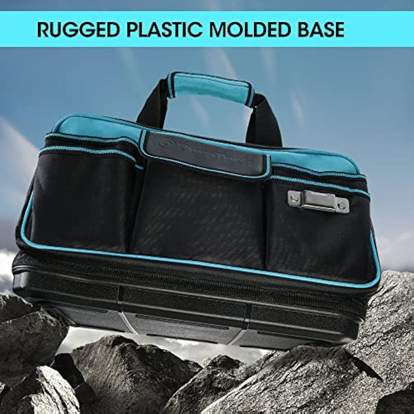 DURATECH Tool Bag 17-inch, 32 Pockets Large Tool Bag, Hard Base Wide Open Mouth Storage Bag, 840D Heavy Duty Tool Bags with Adjustable Shoulder Strap, Suitable for Household and Maintenance Personnel