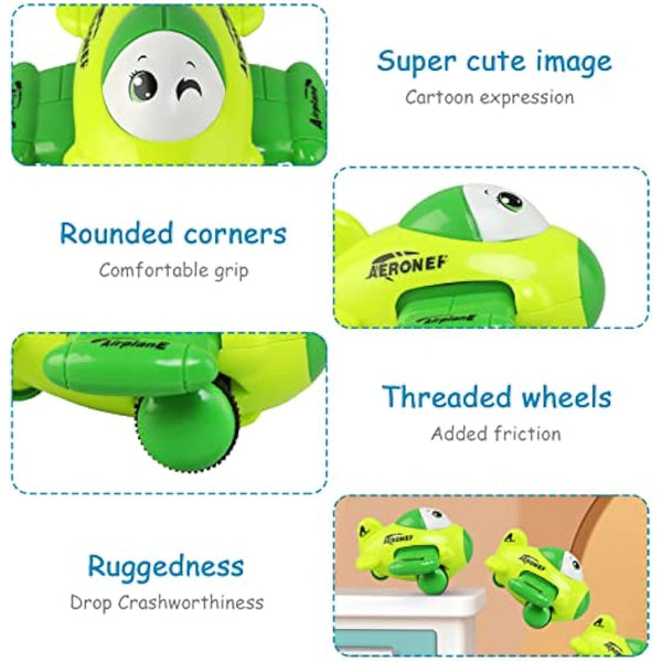 JoyPlus Baby Toy Cars for 1 2 3 Year Olds, 4 PCS Push and Go Airplane Cars, Friction Powered Airplane Toys, Pull Back Aircrafts Vehicle Set, Helicopter Gifts for 1 2 3 4 Year Olds Boys Girls