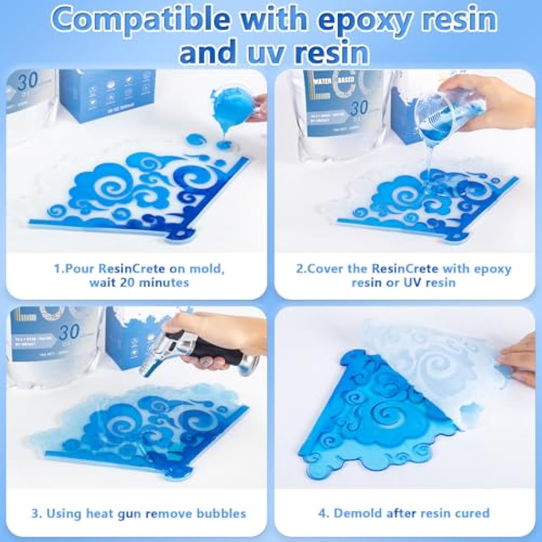 JDiction ResinCrete Kit, Complete Kit Easy for Beginners, Fast Curing, One Hour Demold, Includes Water-Based Eco-Friendly Powder, Molds, Paints & Brushes (1000g Classic Kit)