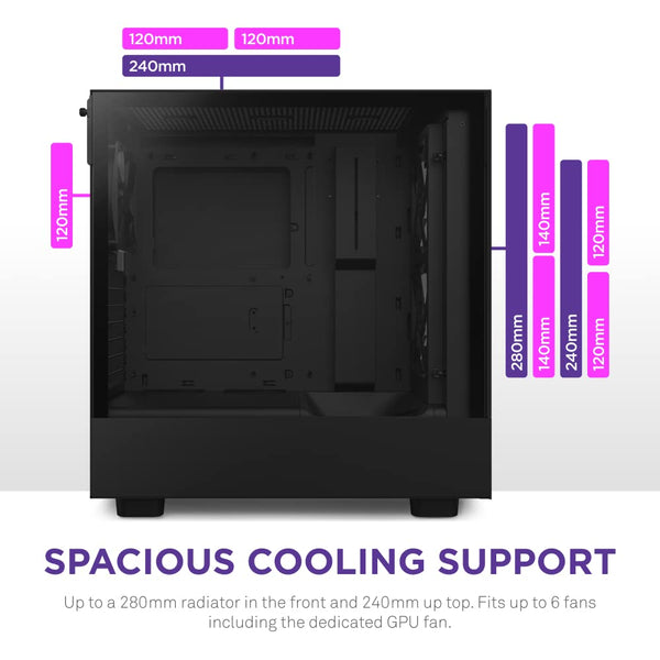 NZXT H5 Flow RGB - Compact ATX Mid-Tower PC Gaming Case - High Airflow - F360 RGB Core (CV) Included - 360mm Front & 240mm Top Radiator Support - Cable Management - Tempered Glass - White