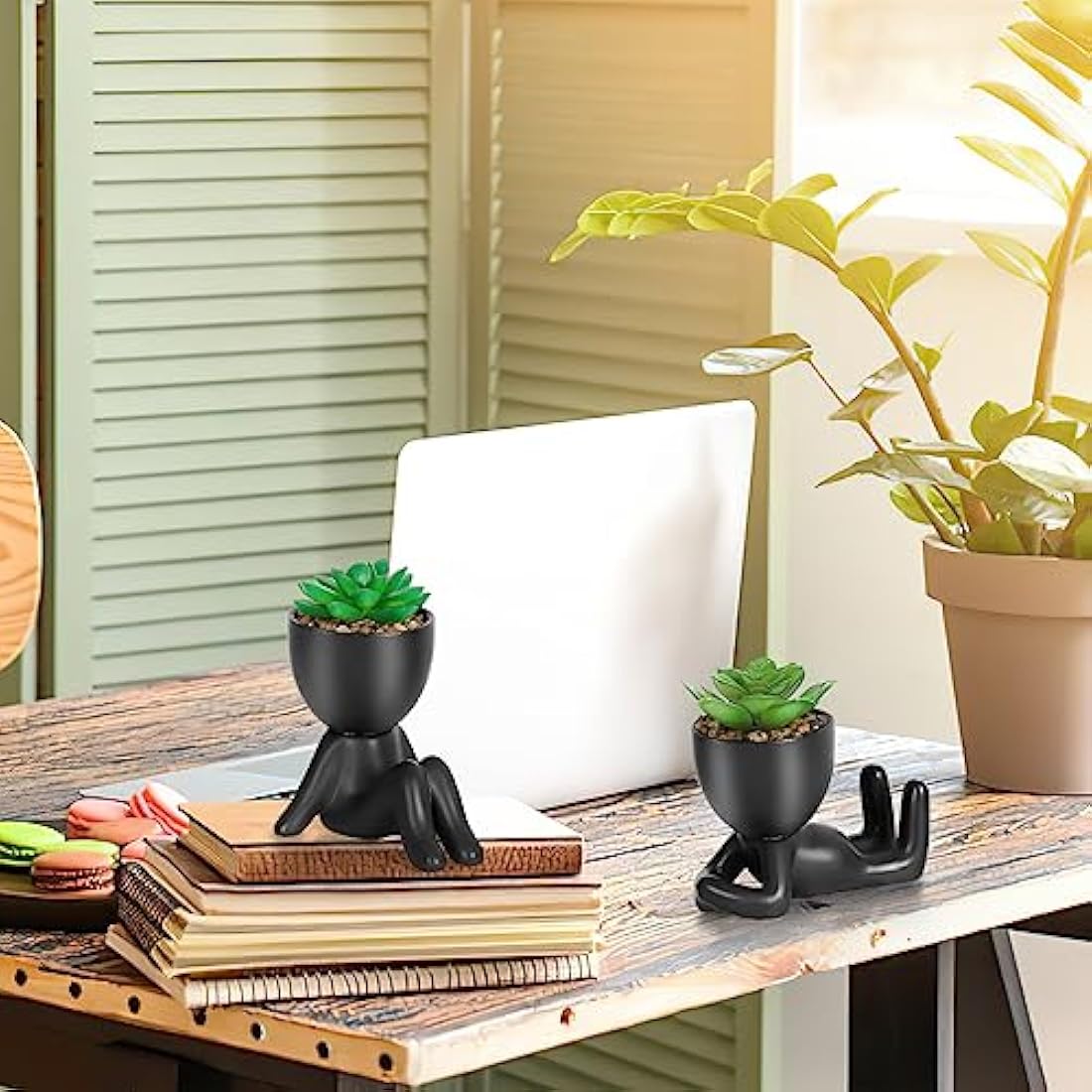 Dremisland 2PCS Fake Plants Artificial Succulents Plants Decor Fake Succulents Indoor Potted Mini Faux Plant with Ceramic Pot Planter Cute Desk Plant for Home Office Table Living Room Shelves