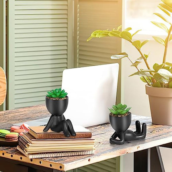 Dremisland 2PCS Fake Plants Artificial Succulents Plants Decor Fake Succulents Indoor Potted Mini Faux Plant with Ceramic Pot Planter Cute Desk Plant for Home Office Table Living Room Shelves