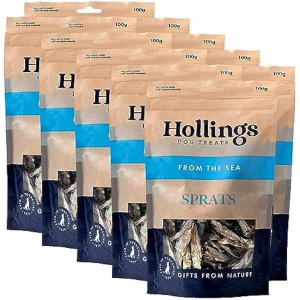 Hollings Sprats Dog Treats, 100% Natural with Fresh Fish Air Dried Treats for Dogs, Hypoallergenic and Grain Free 100g (Pack of 10)