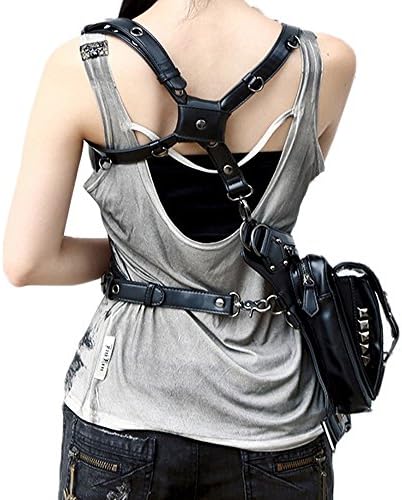 FiveloveTwo Men Women Leather Multi-Purpose Tactical Drop Leg Arm Bag Pack Hip Belt Waist Fanny Messenger Shoulder Bag Black