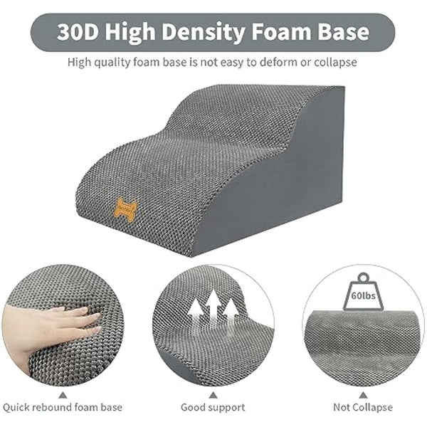 Nepfaivy Dog Steps Stairs for Bed - Non-Slip Pet Stairs for Small Dogs and Cats, 2-Steps Dog Ramp for Sofa with High Density Foam and Removable Cover, 55x40x30cm