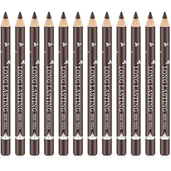 Go Ho 12 PCS Brown Eyebrow Eyeliner Pencil Set, Waterproof Eyebrow Pencil,Long-lasting Sweat-proof Eyeliner Makeup Brow Tint Pen（Dark Brown）