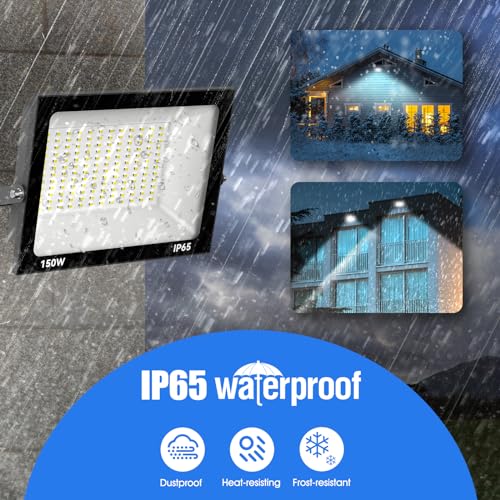 Royana 150W 15000LM LED Floodlight, Super Bright 6000K Cold White Security Lights, IP65 Waterproof Outdoor FloodLight for Yard, Garage, Warehouse,