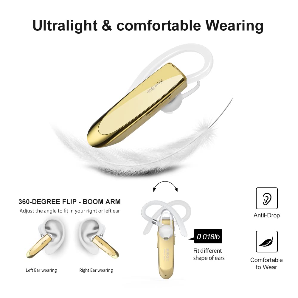 New bee Handsfree Bluetooth Earpiece, Wireless Bluetooth Headset with Microphone 60 Days Standby Headphones with Microphone for iPhone, Samsung, HTC, LG, Sony, PC (Black)