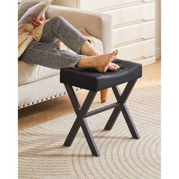 IBUYKE U-shaped PU Vanity Stool, Square Makeup Stool with X-Leg, Ottoman Seat Footrest Stool, Multi-Use as Small Side Table, for Bedroom, Living Room, Black WBD019B