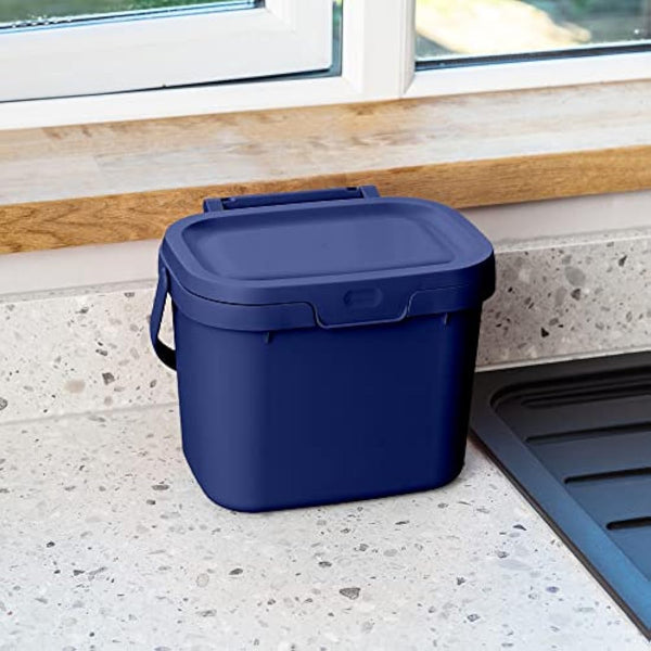 Addis Everyday Kitchen Food Waste Compost Caddy Bin, 4.5 Litre, Made from Recycled Plastic Eco Blue