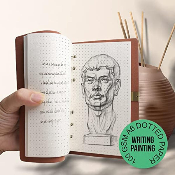 FANDAMEI 180 Sheets/360 Pages A6 Refills Dotted Paper, 100 GSM Personal Organiser Inserts for A6 Binder, 6-Hole Dot Paper, 171x94mm