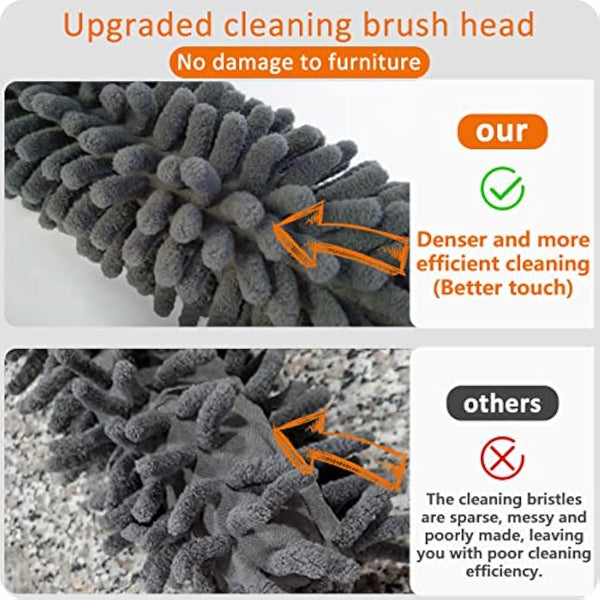 Feather duster 5PCS kit with 30-100 inch telescopic extension pole, detachable bendable and reusable gap hand crevice brush for cleaning dust cobwebs on high ceiling fans lights blinds cars furniture