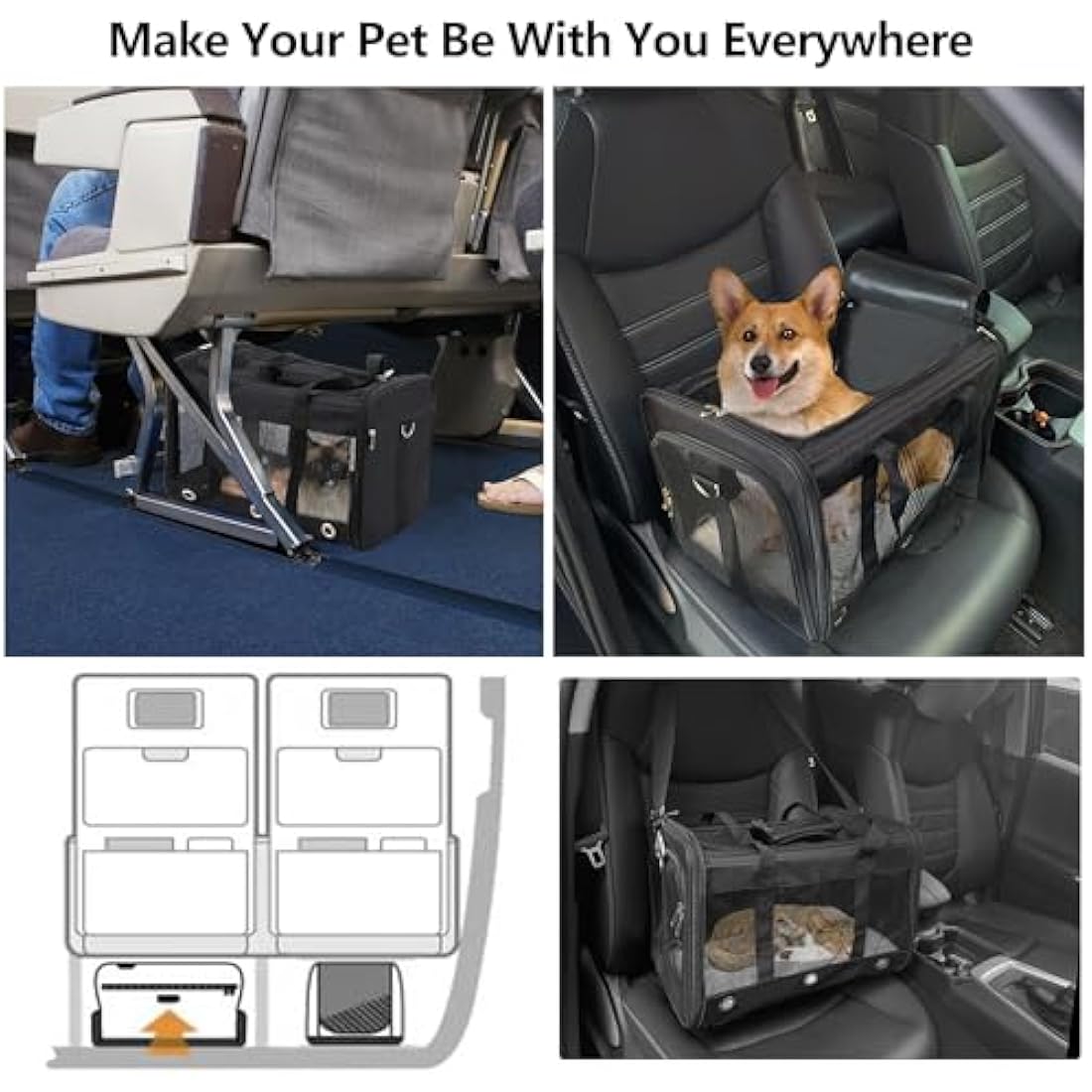 Dycietx Soft Sided Foldable Cat/Dog/Pet/Puppy Carrier Bag, Portable Pets Travel Carriers For Cats/Dogs With Shoulder Strap & Removable Mat, Durable Cat Basket of 17 lbs Airline Approved(Black, M)