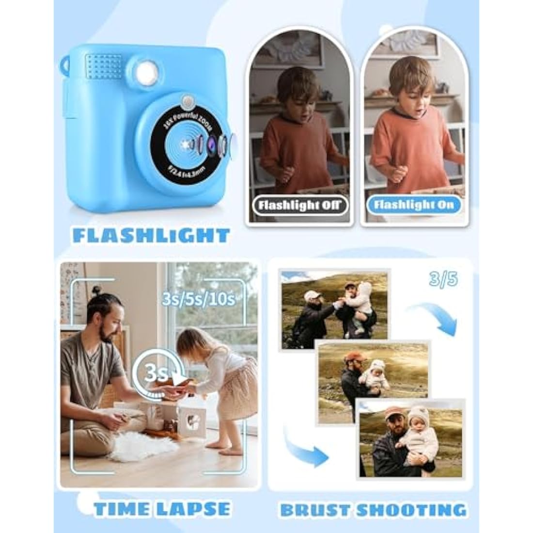 Instant Print Camera, Kids Camera Digital Camera 1080P HD Photo and Video Recording with 32G SD Card, 3 Rolls Photo Paper for Age 6-12 Boys and Girls Birthday Chirstmas Gifts (Blue)
