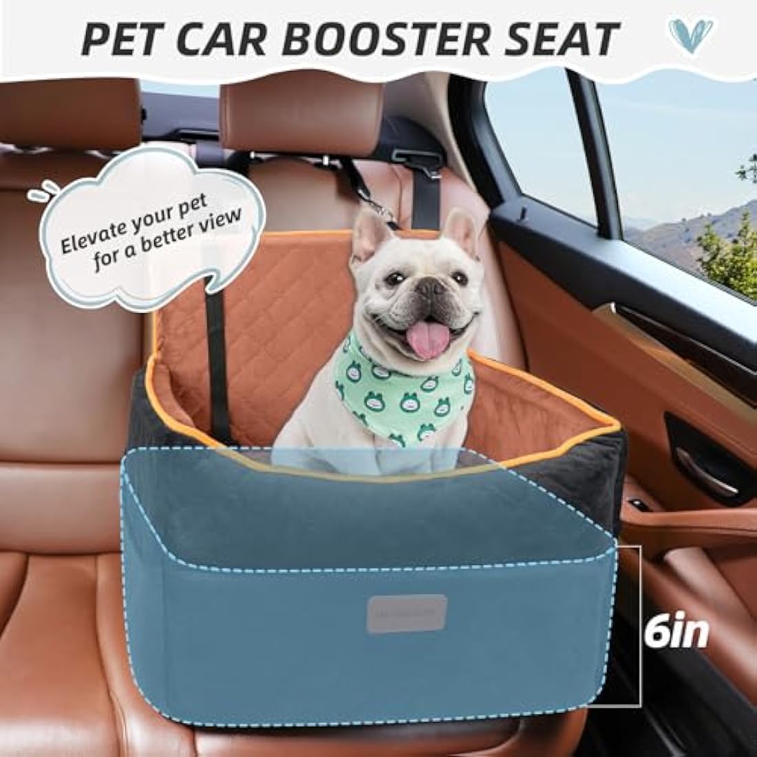 HEGGCOOE Small Dog Car Seat, Memory Foam Dog Booster Seats with Thick Cushion for Medium Dogs Under 35lbs, Detachable Washable Pet Car Seat with Storage Pockets,2 Safety Belts-Black/Z