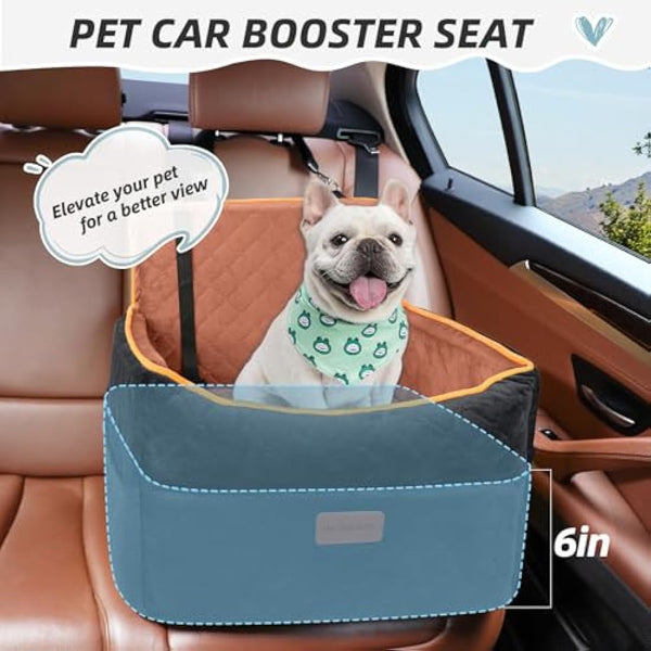 HEGGCOOE Small Dog Car Seat, Memory Foam Dog Booster Seats with Thick Cushion for Medium Dogs Under 35lbs, Detachable Washable Pet Car Seat with Storage Pockets,2 Safety Belts-Black/Z