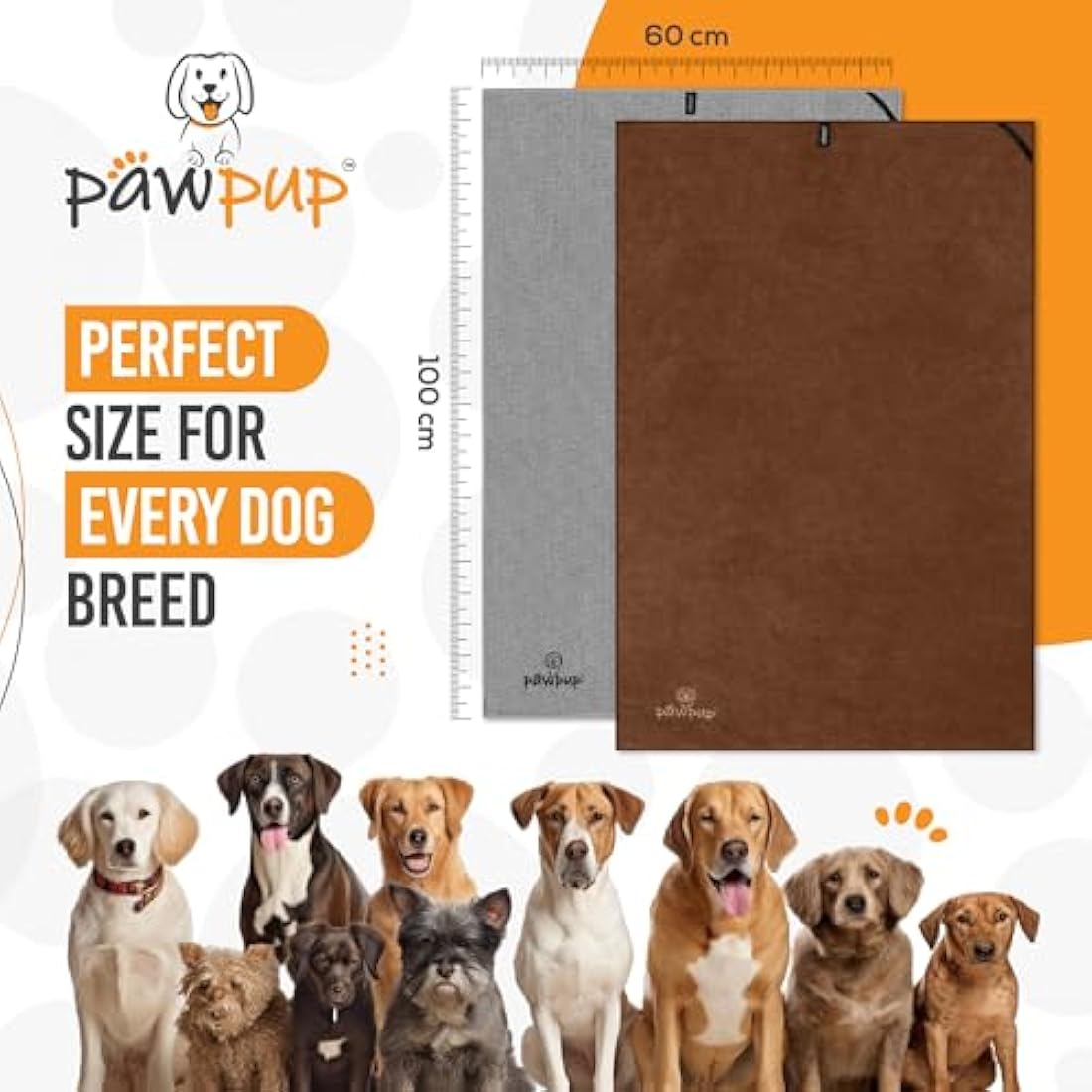 PAWPUP Dog Towel Super Absorbent 100x60cm Set of 2 Microfibre Pet Towel for Dogs Cats and other Pets (Brown and Grey)