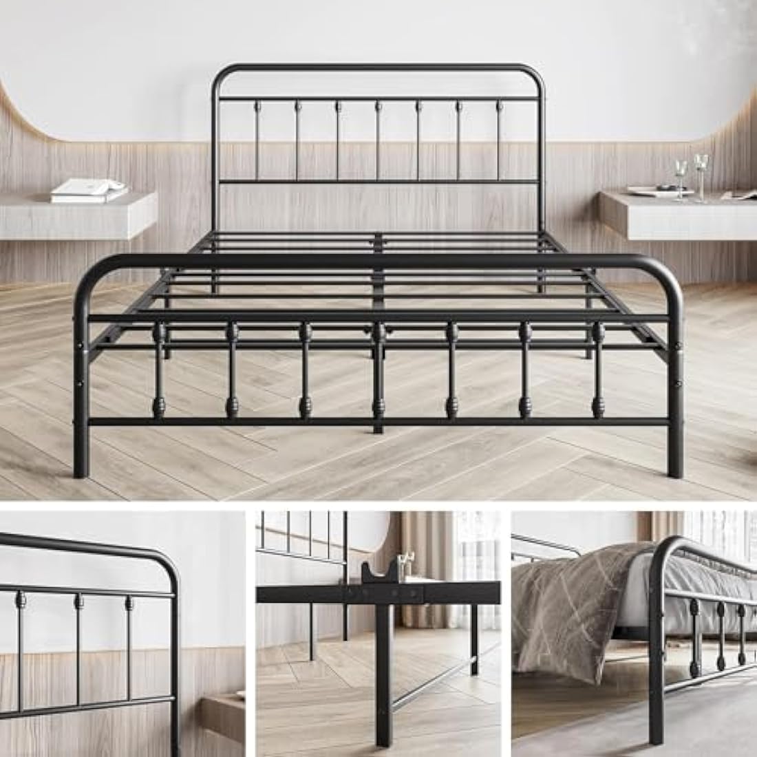 DUMEE King Size Bed Frame with Headboard and Footboard/Under Bed Storage, Metal Bed Frames King Size Mattress Base No Box Spring Needed, Enhanced Support Noise Free, Black