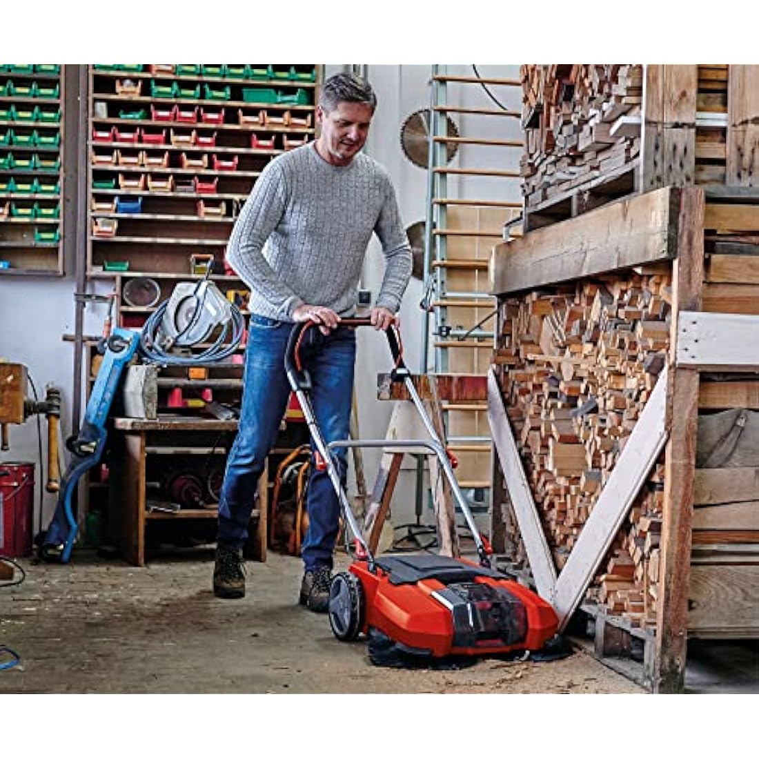 Einhell Power X-Change 18V Cordless Electric Push Sweeper - 610mm Width Electric Broom, 20L Dirt Tank, Adjustable Handle - TE-SW 18/610 Li Debris And Leaf Sweeper (Battery Not Included)