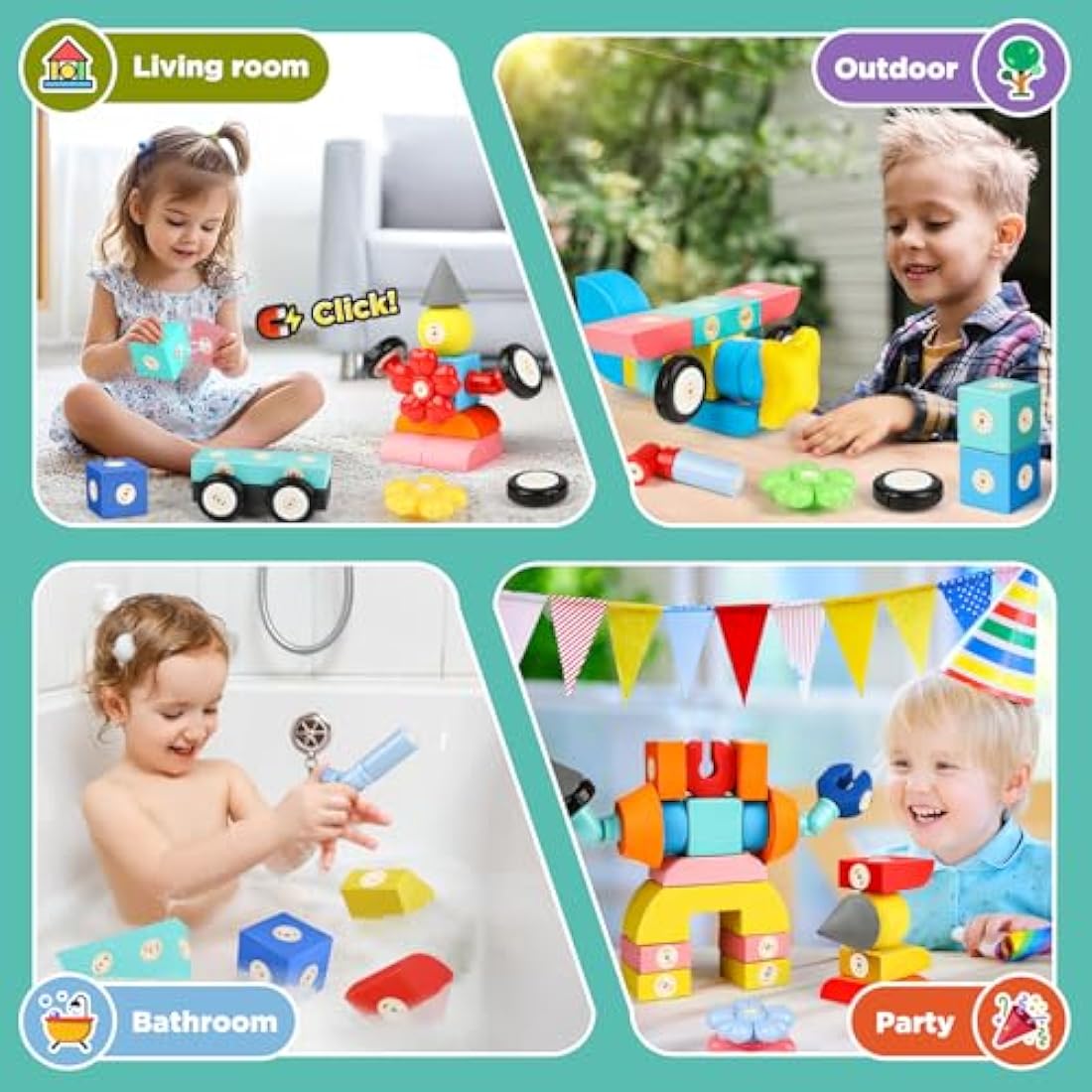 Jofuni Magnetic Foam Blocks for Kids 3-6 (100pcs), Castle Building Soft Blocks for Kids, STEM Sensory Toys 3 4 5 6 Years Old Boys Girls, Toddler Bath Toys, Birthday Gifts for 3-6 Girls Boys