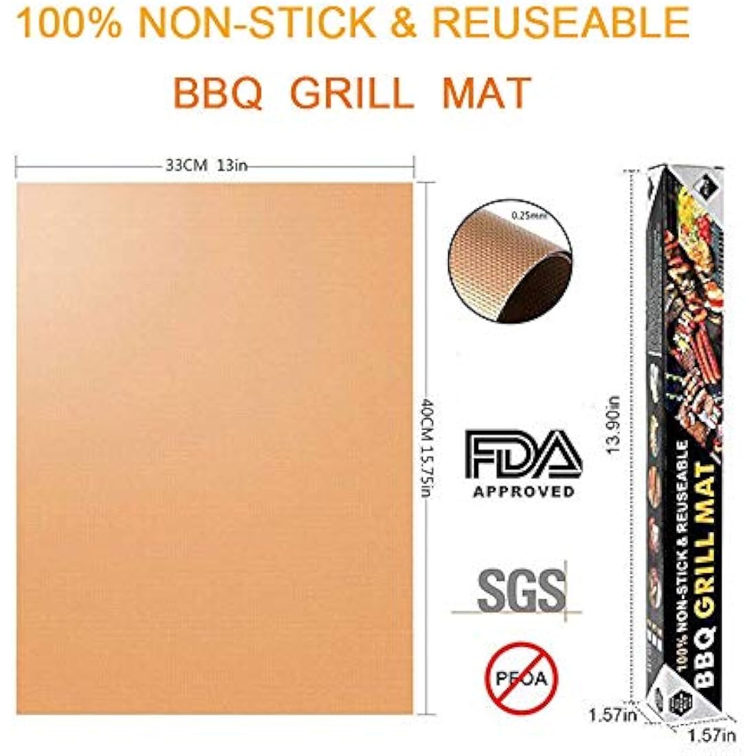 JOKBEN Copper Grill Mat, 5-Pack Heavy Duty Magic BBQ Grill Mats Non Stick, Reusable, and Easy to Clean Barbecue Grilling Accessories for Gas, Electric, and Charcoal Grilling (Grill Mats)
